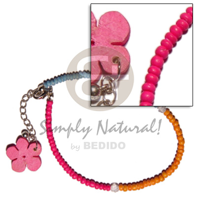 fuschia/orange/blue 2-3mm coco Pokalet.  dangling pink coco flower -