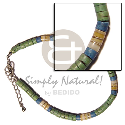 4-5mm green/blue coco heishe  gold lip heishe combinationnation. -