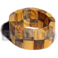 elastic patched 3 kinds of wood combinationnation -nangka/robles/greywood  clear coat finish/ ht=28mm - Wooden Bangles