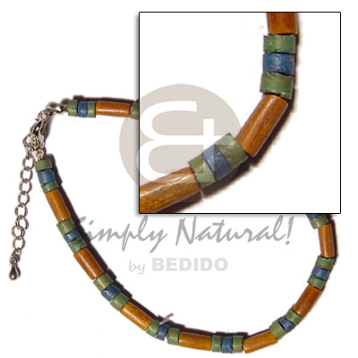 wood tube  4-5mm coco heishe  green/blue alt. -