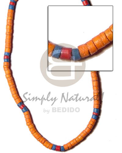 4-5mm coco heishe mango orange/turq blue/maroon  - Choker Necklace