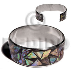 laminated inlaid crazy cut paua 1 inch folded hinged stainless metal / 65mm in diameter -