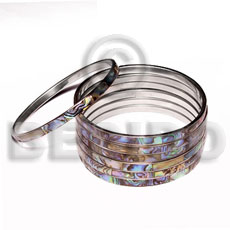 laminated inlaid paua abalonel in 5mm stainless metal / 65mm in diameter -