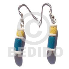 dangling yelloblue wood tube  whiteclam - Wooden Earrings
