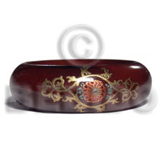 english chestnut tone  embossed metallic handpainting / grained,sanded,stained and coated   clear high gloss protective finish nat. wood bangle / wood tones ht= 25mm / outer diameter =  65mm inner diameter  /  10mm thickness hand painted using japanese materials in the form of maki-e art a traditional japanese form of hand painting objects -