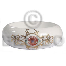 white  embossed metallic  handpainting / stained high gloss coat nat. white wood bangle   / ht= 25mm / outer diameter =  65mm inner diameter  /  10mm thickness hand painted using japanese materials in the form of maki-e art a traditional japanese form of hand painting objects -