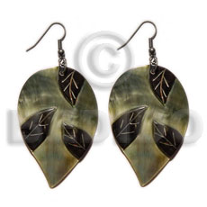 dangling inverted teardrop 35mm blacklip  embossed skin leaf -