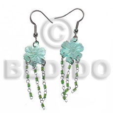 dangling 15mm grooved aqua blue hammershell flower  looped cut beads - Shell Earrings