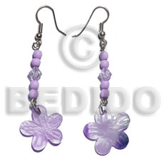 dangling 20mm lilac hammershell flower  bone beads/acrylic crystals -