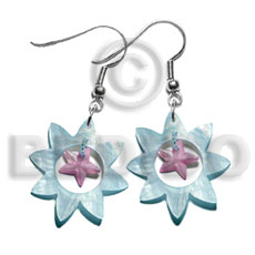 dangling 40mm aqua blue sun hammershell  15mm lilac hammershell star -