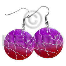 35mm round red/violet capiz 2 tone graduated capiz   webbing - Hand Painted Earrings