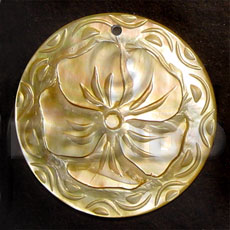round MOP intricate 5 petal flower carving 40mm -