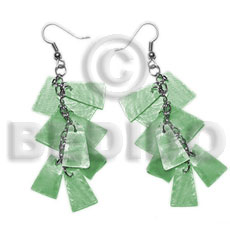 dangling subdued green 20mmx15mm capiz /9pcs. in metal chain -