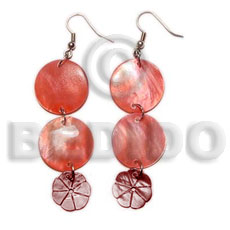 dangling double round 20mm red hammershell  12mm maroon hammershell flower -