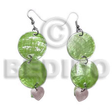 dangling double round 25mm olive green capiz shell  15mm capiz olive green flower -