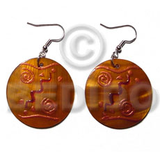 dangling round 35mm kabibe shell in bronze color  embossed handpainted design -