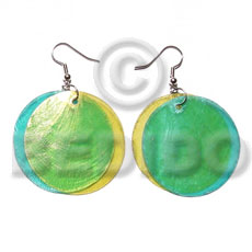 dangling double aqua blue yelow combinationnation capiz round 35mm -