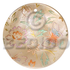 round 40mm hammershell  handpainted design - floral/embossed hand painted using japanese materials in the form of maki-e art a traditional japanese form of hand painting -