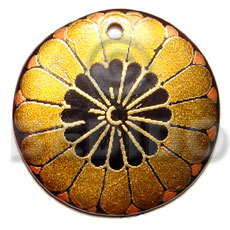 round 40mm black tab  handpainted design - floral/embossed hand painted using japanese materials in the form of maki-e art a traditional japanese form of hand painting -