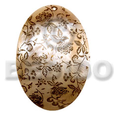 50mm oval kabibe shell   handpainted design - floral/embossed hand painted using japanese materials in the form of maki-e art a traditional japanese form of hand painting -