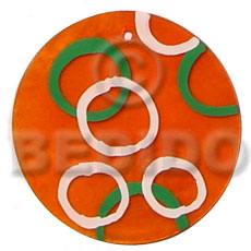 round orange 50mm capiz shell  handpainted design -