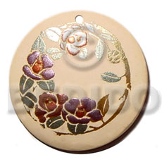 round 50mm coco bleach  handpainted design/embossed hand painted using japanese materials in the form of maki-e art a traditional japanese form of hand painting -