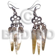 dangling 38mmx8mm MOP sticks in silver metal -