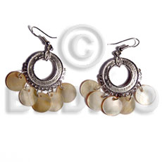 dangling 12mm round MOP in silver metal -
