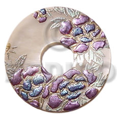 round 40mm  hammershell donut  handpainted design - floral/embossed hand painted using japanese materials in the form of maki-e art a traditional japanese form of hand painting -