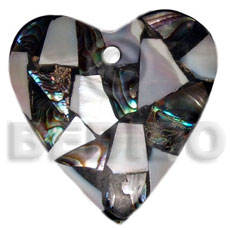 45mm heart laminated paua/kabibe chips shell combinationnation  resin backing - Shell Pendant