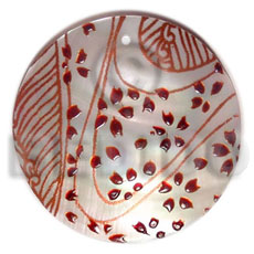 round 40mm hammershell  handpainted design - orange & maroon combinationnation / embossed hand painted using japanese materials in the form of maki-e art a traditional japanese form of hand painting -