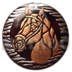 round 40mm blacktab  handpainted design - horse / embossed hand painted using japanese materials in the form of maki-e art a traditional japanese form of hand painting -