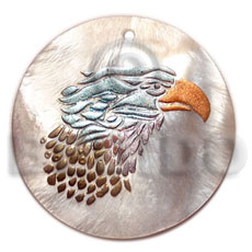 round 40mm hammershell  handpainted design - eagle / embossed hand painted using japanese materials in the form of maki-e art a traditional japanese form of hand painting -