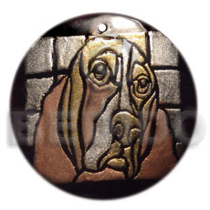 round 40mm blacktab  handpainted design - dog / embossed hand painted using japanese materials in the form of maki-e art a traditional japanese form of hand painting -