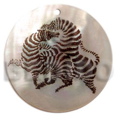 round 40mm hammershell  handpainted design - zebra / embossed hand painted using japanese materials in the form of maki-e art a traditional japanese form of hand painting -