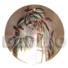round 40mm hammershell  handpainted design - bamboo / embossed hand painted using japanese materials in the form of maki-e art a traditional japanese form of hand painting -