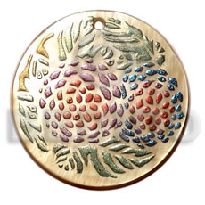 round 40mm hammershell  handpainted design - floral / embossed hand painted using japanese materials in the form of maki-e art a traditional japanese form of hand painting -