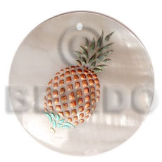 round 40mm kabibe shell  handpainted design -pineapple / embossed hand painted using japanese materials in the form of maki-e art a traditional japanese form of hand painting -