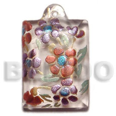 dogtag 45mmx30mm clear white resin  handpainted design -  floral / embossed hand painted using japanese materials in the form of maki-e art a traditional japanese form of hand painting -