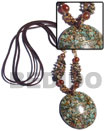 3 rows brown leather thong w/ stone nuggets and round crushed li