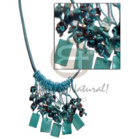 Spaghetti necklace dangling aqua blue 20mmx15