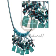 Spaghetti necklace dangling aqua blue 20mmx15
