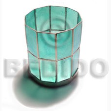 Round aqua blue capiz candle