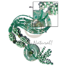 6 rows green glass beads